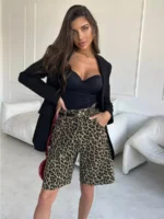 Chic High-Waisted Leopard Print Cotton Shorts for Women - Image 4