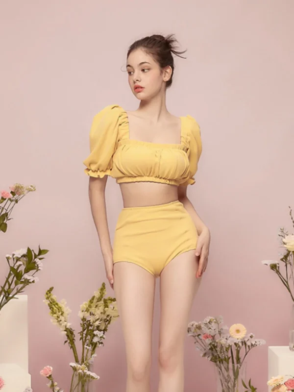 New Women's Bikini Swimsuit High Waist Bubble Sve Thermal Beach Swimming Costume ming Separate Design Sport Fitn Fa...