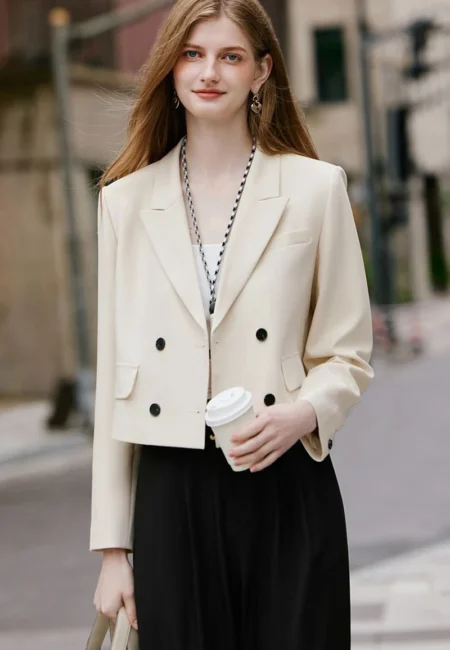 Professional Double Breasted Crop Blazer - Office Ready Style