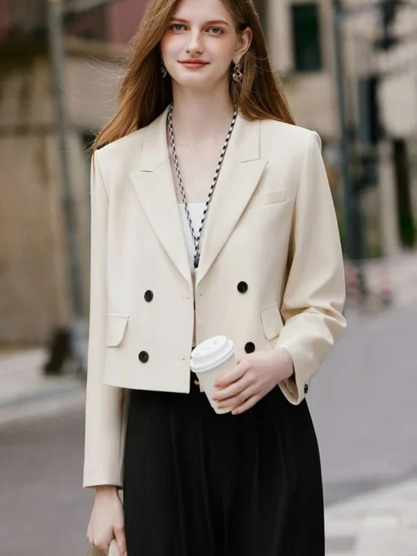 Women Crop Blazers Solid Simple Office Lady Spring Autumn Long Sleeve Suit Jacket Double Breasted Fashion Elegant Female Coat