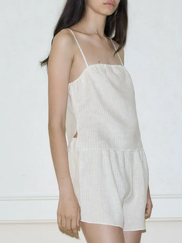 Stylish Striped Linen Two-Piece Set for Women - Casual Comfort