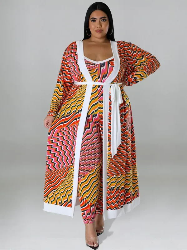 Chic Plus Size Autumn Ensemble: Long Sleeve Top & Pants Set