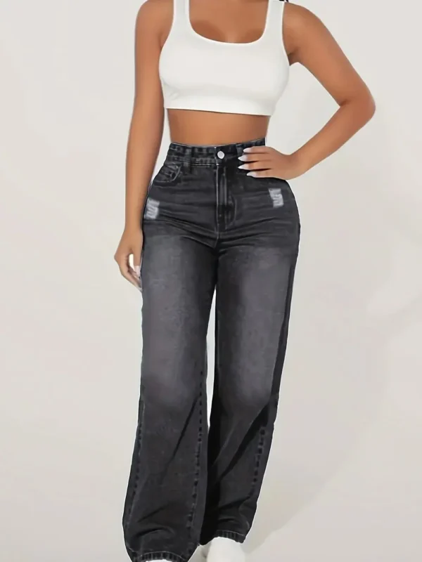 Chic Distressed Ankle-Length Wide Leg Jeans for Casual Style