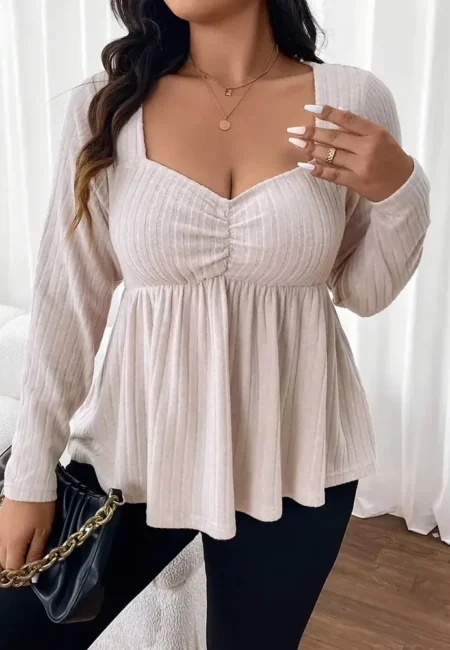 GIBSIE Plus Size Peplum Blouse - Elegant Sweetheart Design