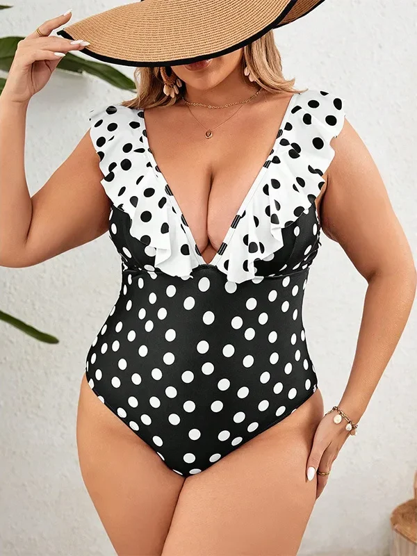 Chic Plus Size Backless Ruffled One-Piece Swimsuit for Women