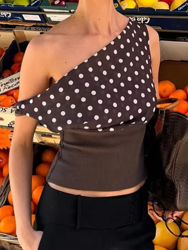 Retro Polka Dot Backless Crop Top - Y2 K Street Style Vest