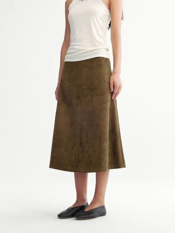 Suede Faux Suede Mid-Length A- Line Skirt Women's Autumn Fashion Versatile Solid Color Touch Sensation ming Skirt
