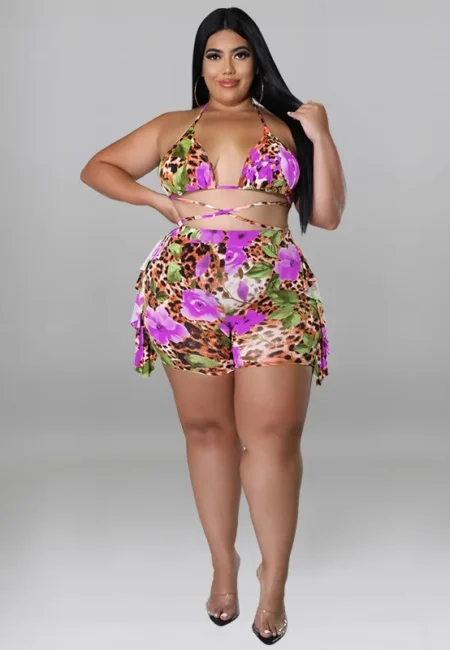 My916 Plus Size Women's Summer New Print Cool and Swimsuit Set