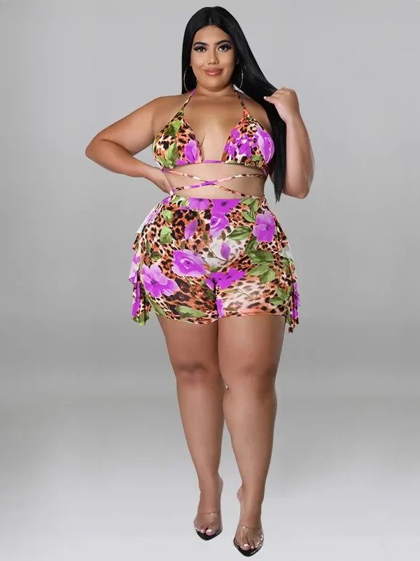 My916 Plus Size Women's Summer New Print Cool and  Swimsuit Set