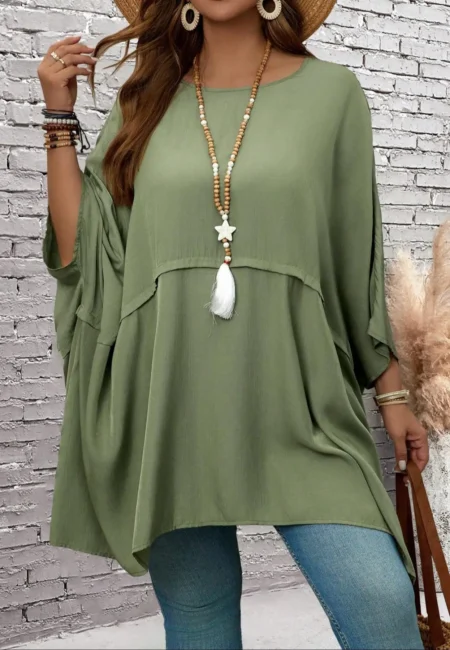 Elegant Plus Size Batwing Sleeve Top for Effortless Style