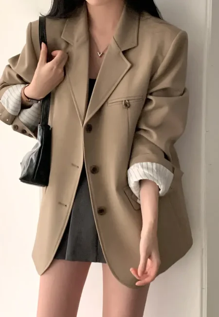 Sophisticated Tatting Blazer - Loose Fit Button Jacket Women