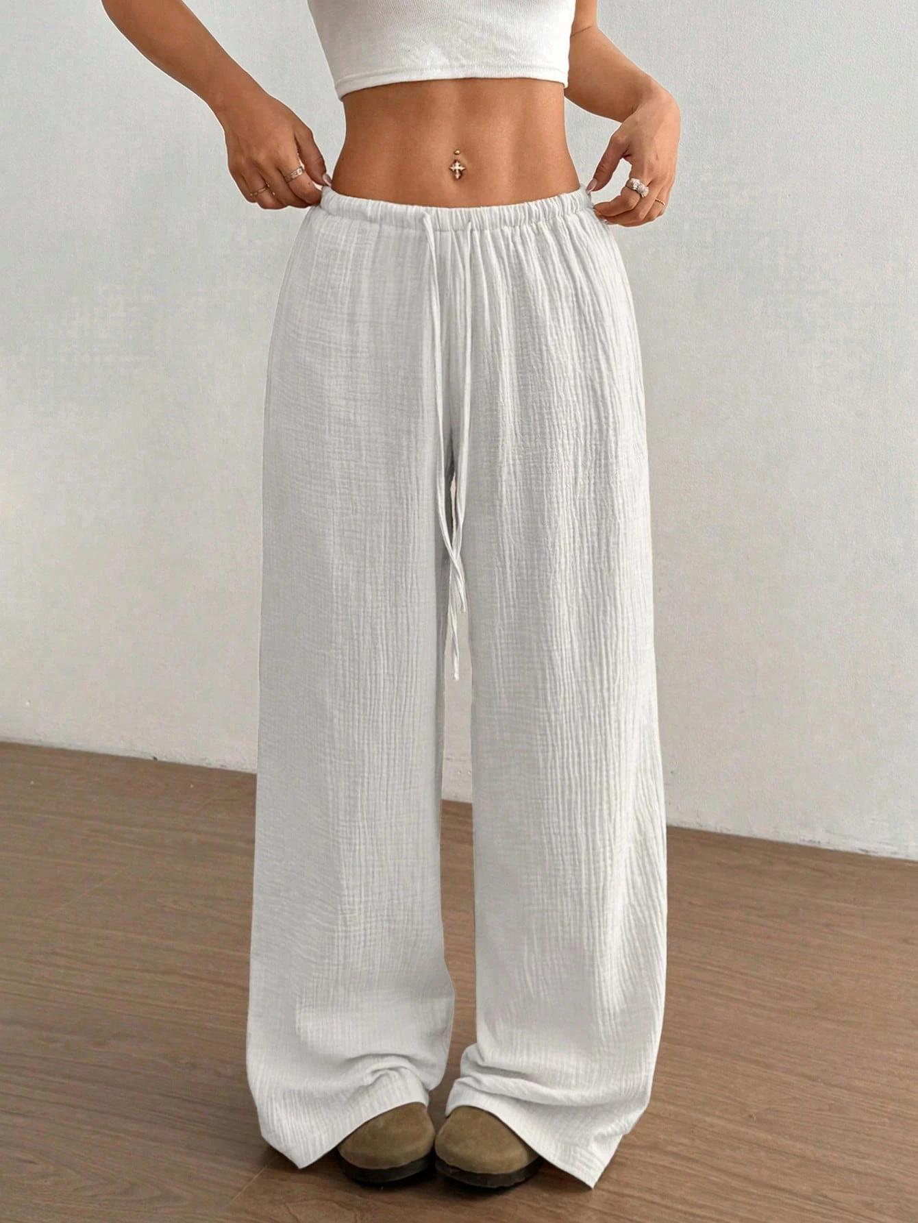 kf-S52ca0835db05468e853e001736da2bd3o Luxe Drawstring Wide Leg Pants - Autumn Office & Casual Wear
