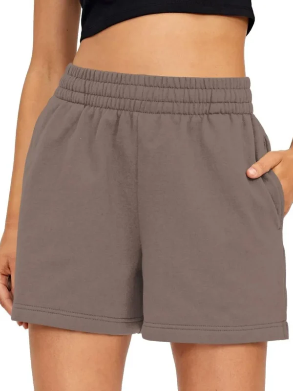 Plain Color Sports Shorts Casual Summer Comfortable And Soft Elastic High Waist Running Shorts With Pockets For Women