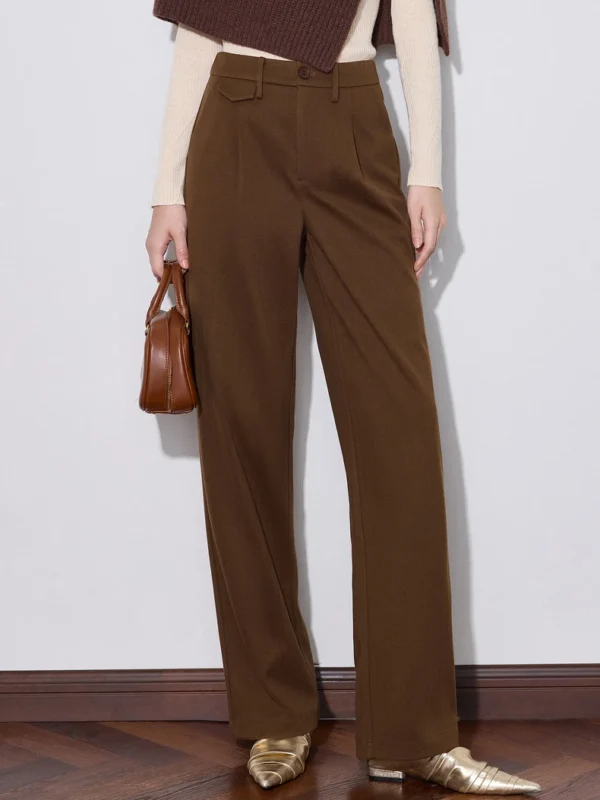 Professional Mid-Waist Straight Leg Work Pants with Stretch