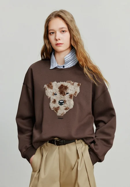 Plush Dog Patchwork Hoodie for Women - Cozy Autumn Style