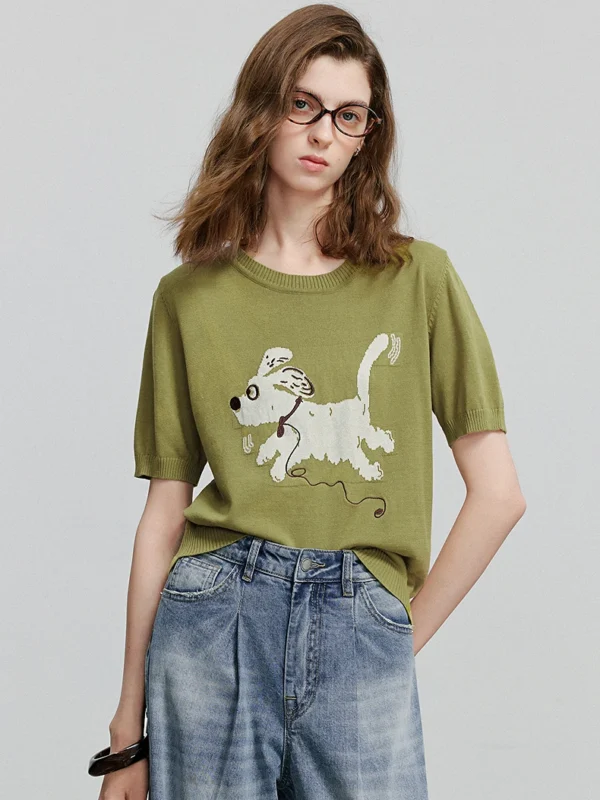 TOYOUTH Women Knitwear  Summer New Animal Short Sleeve Pullover Tops 8523058