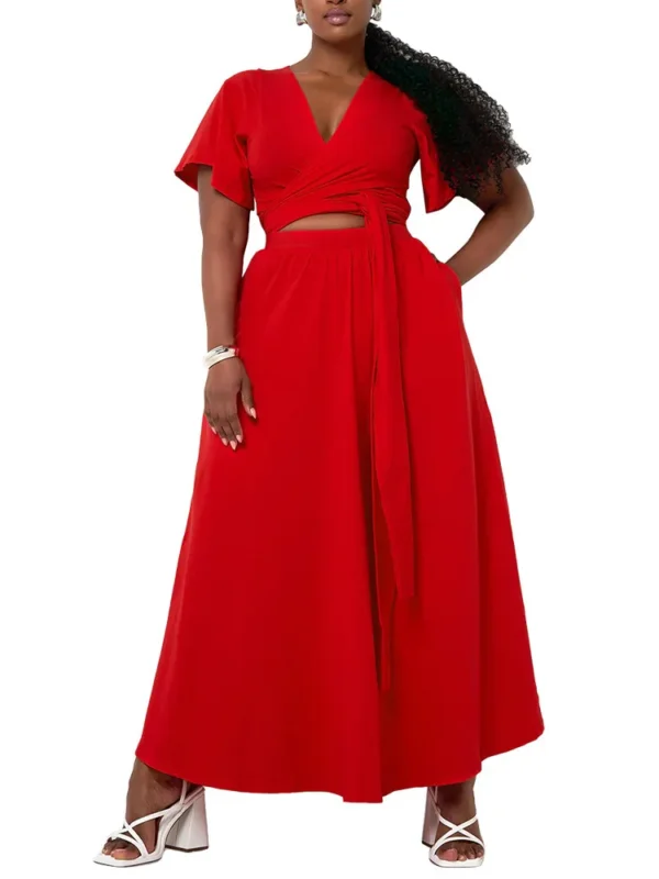 Chic Plus Size V-Neck Two Piece Set for Spring/Summer Style