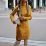 Chic Knitted Turtleneck Dress for Warmth & Elegance - Image 4