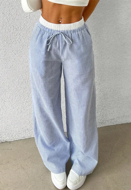 Trendy Women's Striped Wide Leg Pants for Fall & Winter Fashion