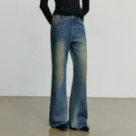 Asymmetrical Women’s Bootcut Pants - Vintage Distressed Style
