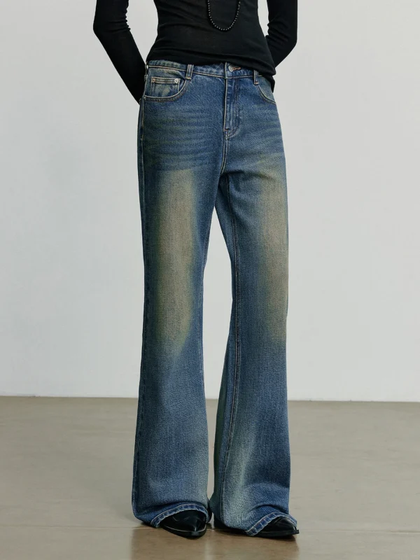 Asymmetrical Women’s Bootcut Pants - Vintage Distressed Style