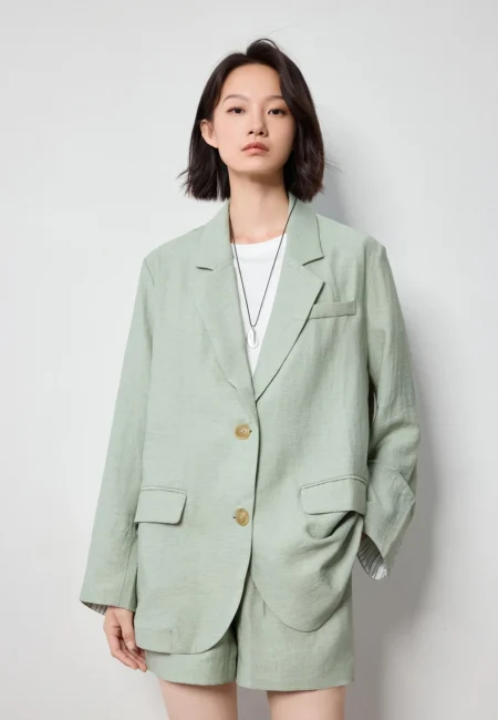 Professional Linen Blazer Women Office Jacket Loose Fit