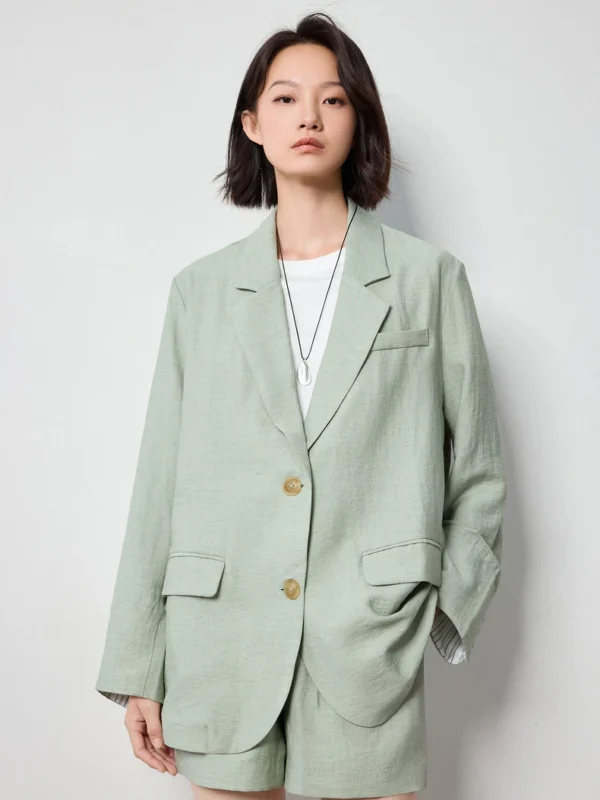 TOYOUTH Women Blazer  Summer New Linen Office Lady Turn Down Collar Working Wear Jacket Coat