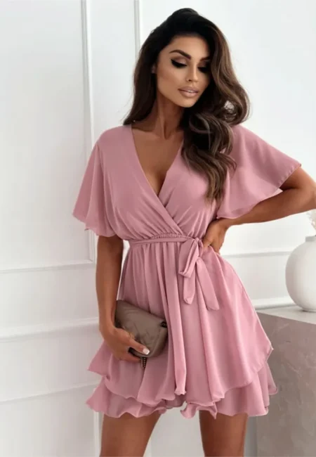 Elegant V-Neck Ruffled Mini Dress - Perfect Summer Party Wear