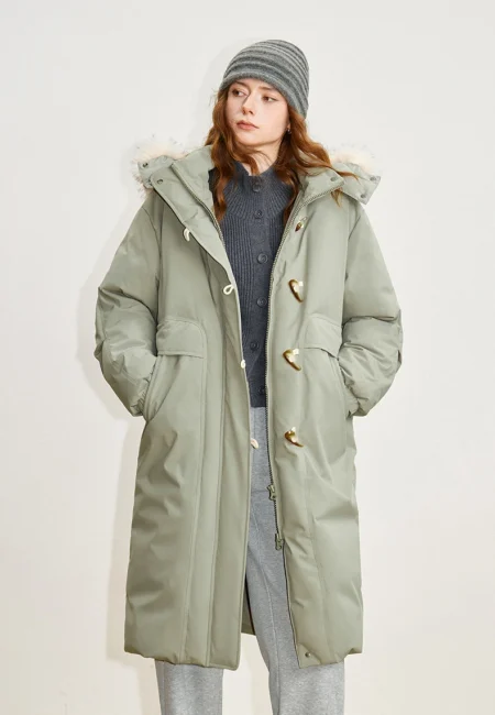 Luxurious Women's Down Jacket with Fur Collar & Buckles