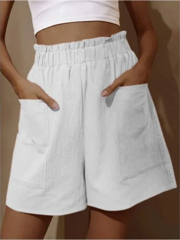 Luxe Cotton Linen Wide Leg Shorts Women High Waist Pockets