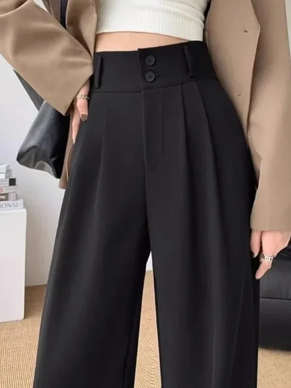 Elegant Wide Leg Pants Women Korean Style High Waist Black Baggy Pants Office Ladies Fashion Loose Suit Trousers Streetwear