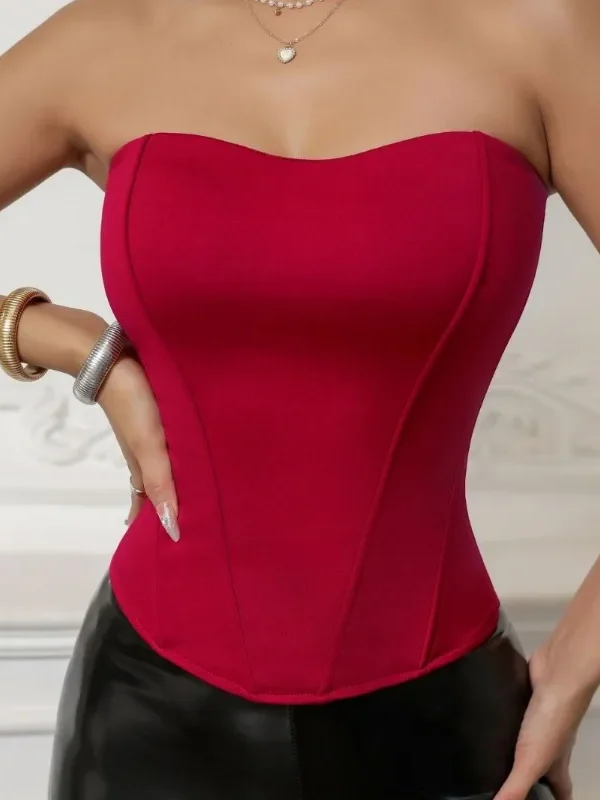 Women Tube Tops Solid Sleeveless   Corset Cropped Top Summer Casual Elegant Female Strapless Vest