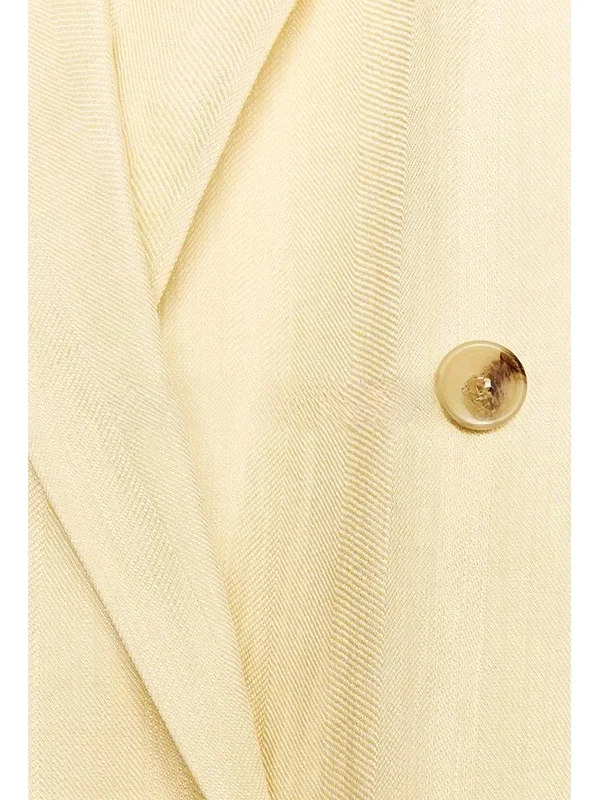 Summer New Women's Long Sve awl Collar Double Front Simple Linen Texture Suit Jaet Straight Cut Commute Sle Casual S...