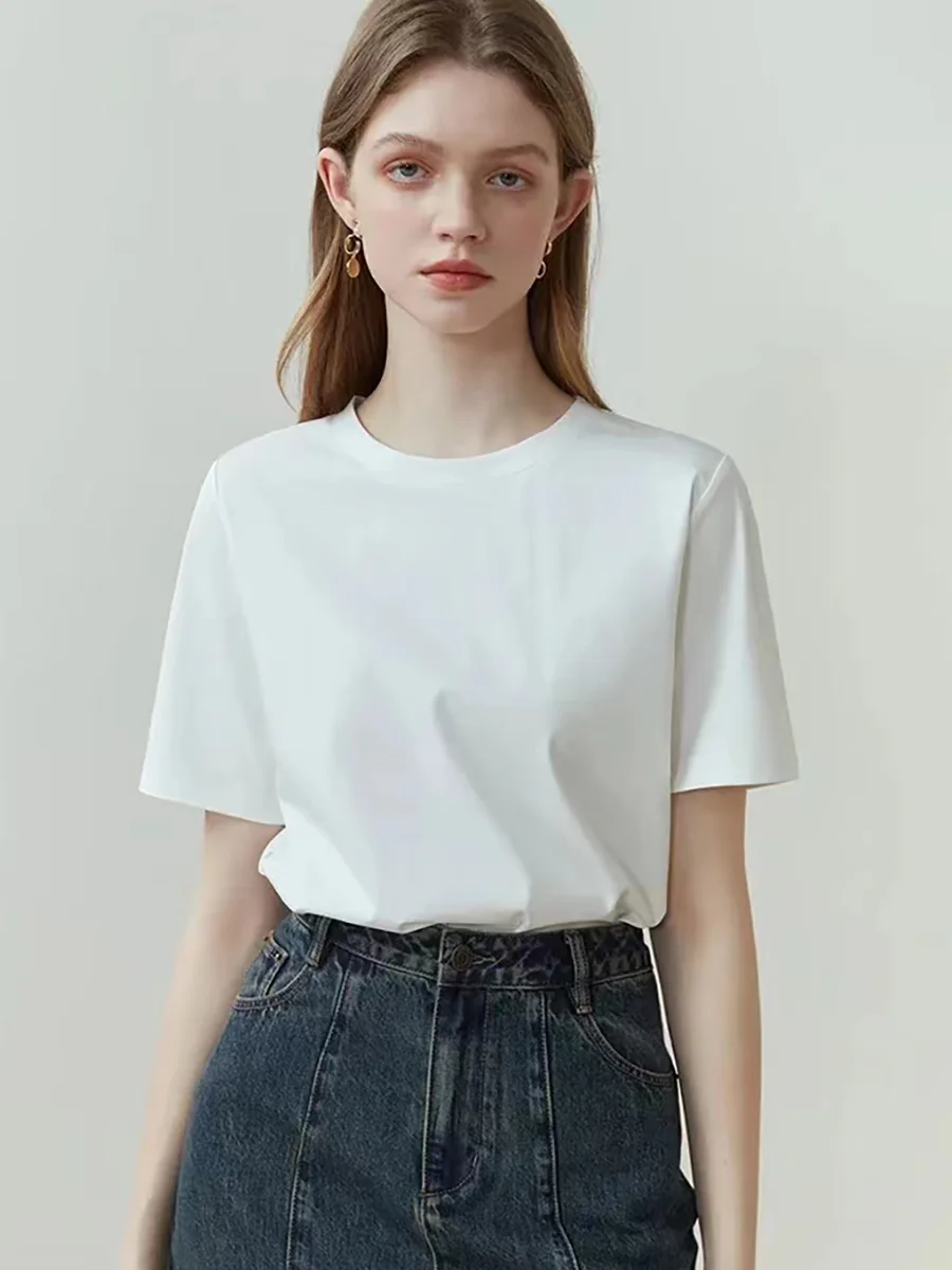 kf-S6085b4028e534a02b22d336a0869a77fe Effortless Elegance: Women's 100% Cotton Basic Tee Top