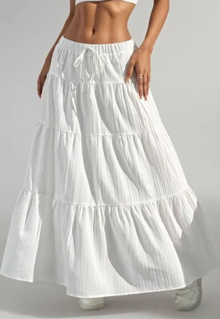 Effortless Summer Long Skirt with Bow - Stylish A-Line Elegance