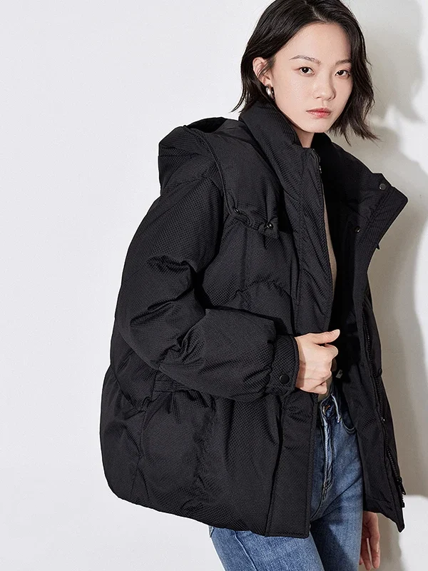 TOYOUTH Hooded Down Jacket  Winter New Mid-Length Detachable Cold Jacket Bread Jacket Pink