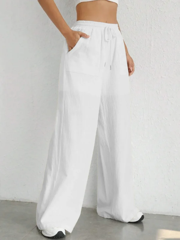 Fashion Casual Pants For Women Loose Drawstring Waist Wide Leg Pants High Waisted Plus Size Cotton Linen Trousers Pantalones