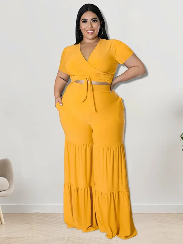 Chic Plus Size Summer Two-Piece Wide Legged Set for Women