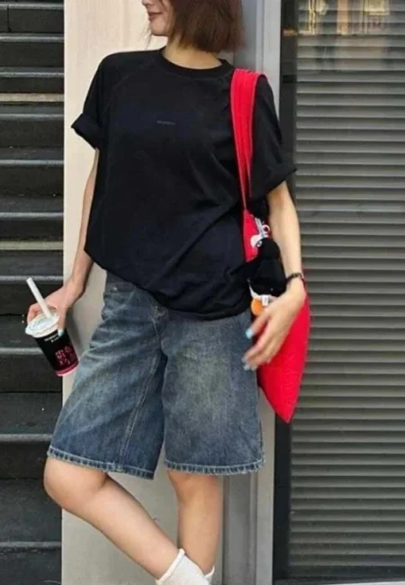 Retro High-Waist Blue Denim Shorts - Summer Cotton Blend