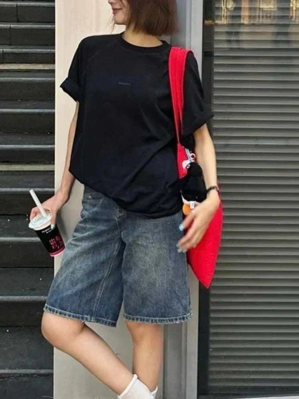 Retro High-Waist Blue Denim Shorts - Summer Cotton Blend