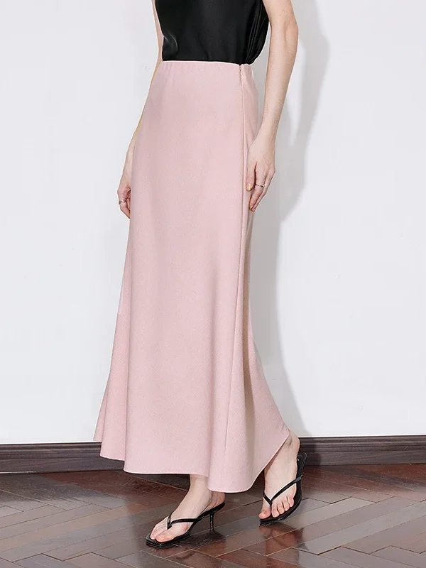 TOYOUTH Women Skirt  Spring New French Style Solid Color Ankle Length Elegant A Line Skirt