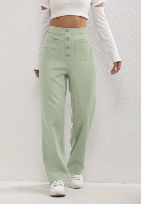 High Waist Women's Straight Leg Pants with Pockets & Comfort