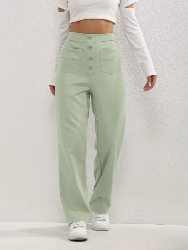 High Waist Women's Straight Leg Pants with Pockets & Comfort