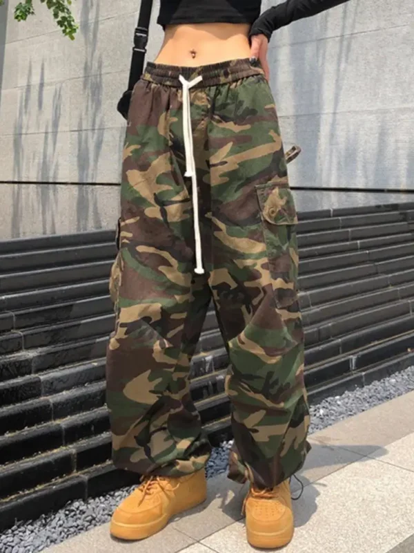 Camouflage Cargo Pants Women Streetwear Low Rise Jeans Retro Wide Leg Trousers Denim Straight Trousers Harajuku Pants