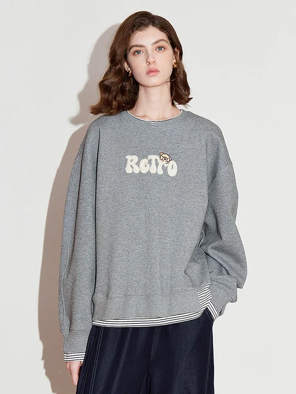 TOYOUTH Women Hoodies Sweatshirt  Spring New Fake Two Piece Spliced Striped Versatile Pullover Tops