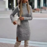 Chic Knitted Turtleneck Dress for Warmth & Elegance - Image 2