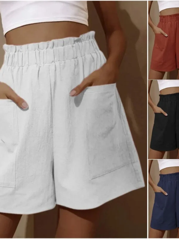 Summer New Loose Large Size Casual Shorts Women's Solid High Waist Casual Pants Two Pockets Wide Leg Pants Female Shorts Sport