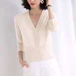 Chic V-Neck Knitted Cardigan for Elegant Spring Style - Image 3