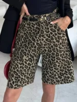 Chic High-Waisted Leopard Print Cotton Shorts for Women - Image 3