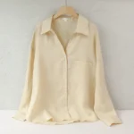 100% Linen White Shirt Women Lapel Cardigan Long-sleeved Solid Color Casual Loose High Street Fashion Chic Sun-protective Blouse - Image 6